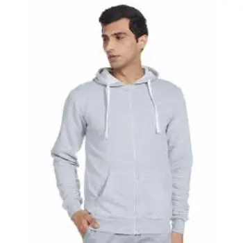 Cotton Blend Plain Men Zip Hoodies 